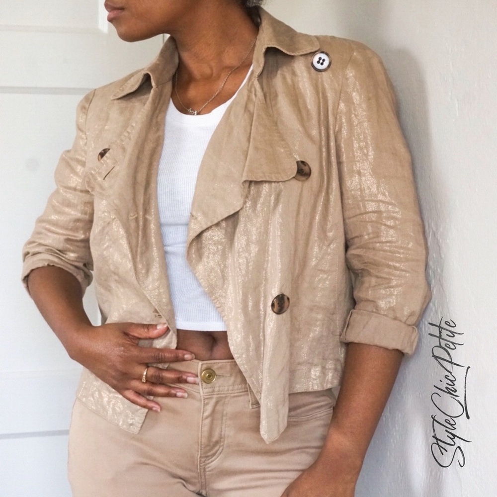 ALFANI Linen Jacket | Gold Metallic Size 2
